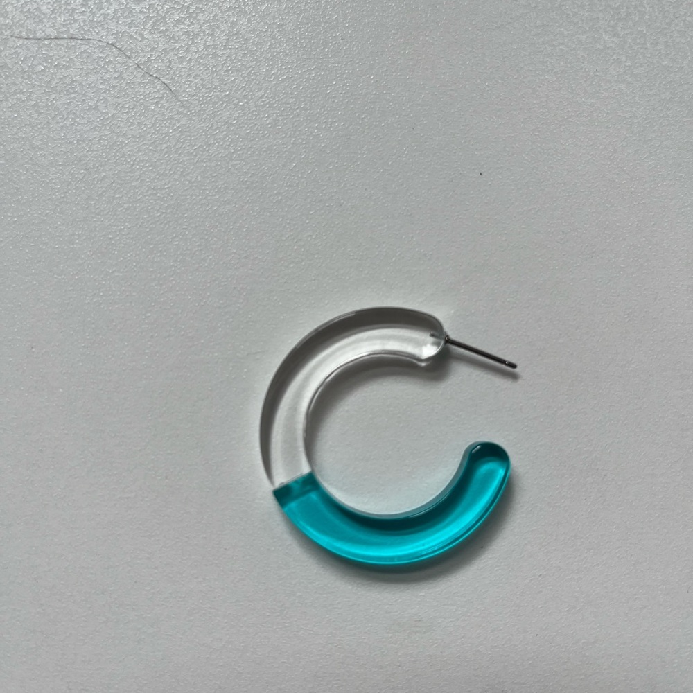 Clear and Teal Hoop Earring